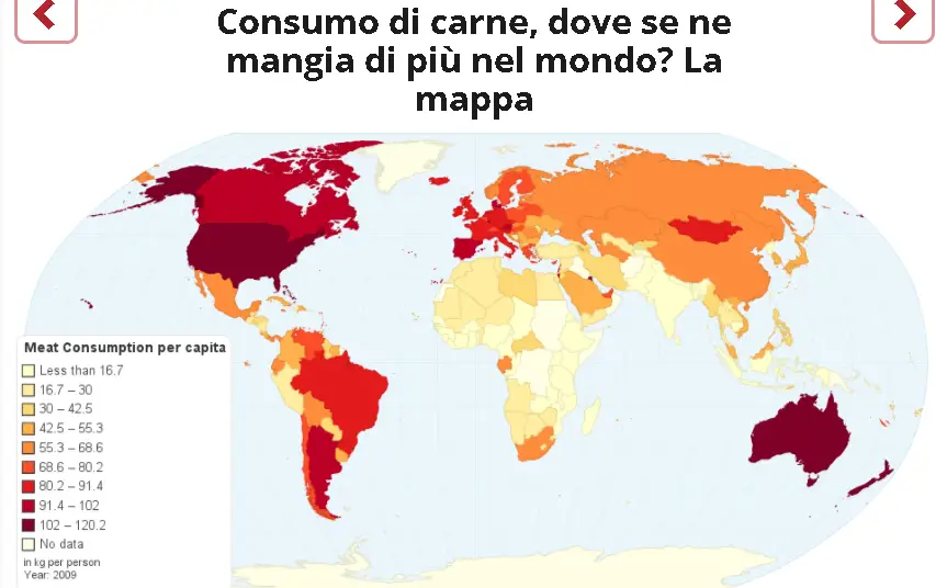mappa consumo mondiale di carne