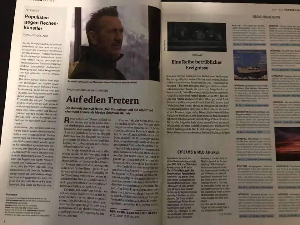 Articolo sulla serie di Rocco Schiavone all'interno di Zitty Fernsehen ©Berlino Magazine